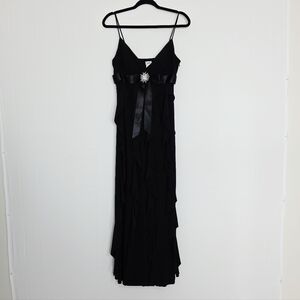 Cache Spaghetti Straps Waterfall Ruffles Black Formal Long Dress Women's Size 10